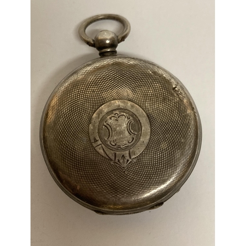 638 - A HALLMARKED SILVER GENTS OPEN FACED KEY WOUND POCKET WATCH. WEIGHT 110 GRAMS