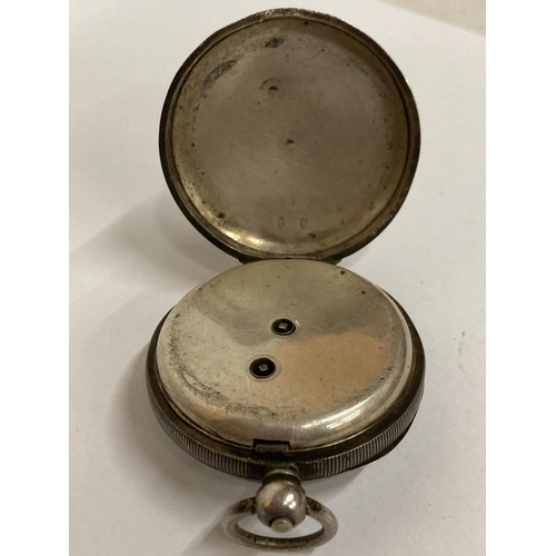 638 - A HALLMARKED SILVER GENTS OPEN FACED KEY WOUND POCKET WATCH. WEIGHT 110 GRAMS