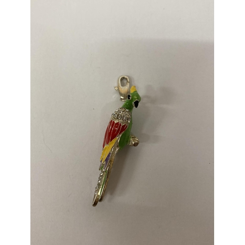 669 - A 925 SILVER ENAMELLED PARROT CHARM