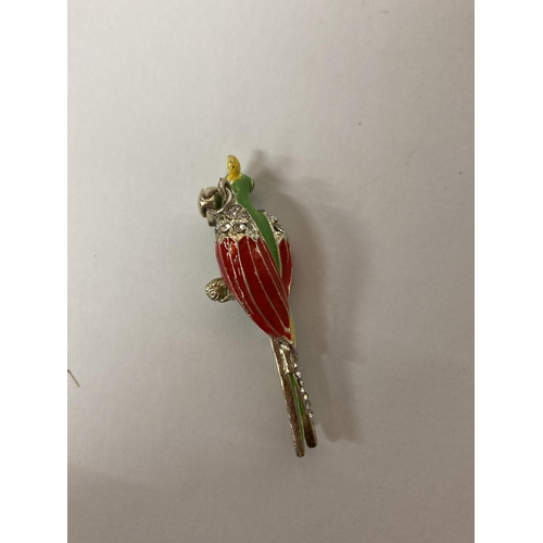 669 - A 925 SILVER ENAMELLED PARROT CHARM