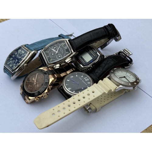 689 - SIX VARIOUS GENTS FASHION WRISTWATCHES