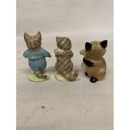 842 - FOUR BESWICK FIGURES TO INCLUDE A LAUGHING CAT AND MOUSE AND THREE BEATRIX POTTER TO INCLUDE HUNCA M... 