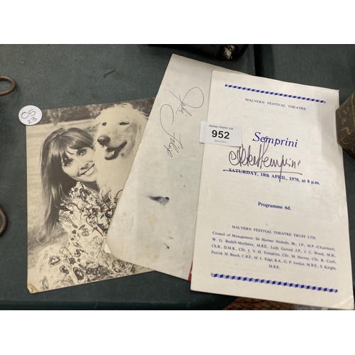 952 - THREE AUTOGRAPHS TO INCLUDE ANITA HARRIS, JULIE FELIX AND SEMPRINI