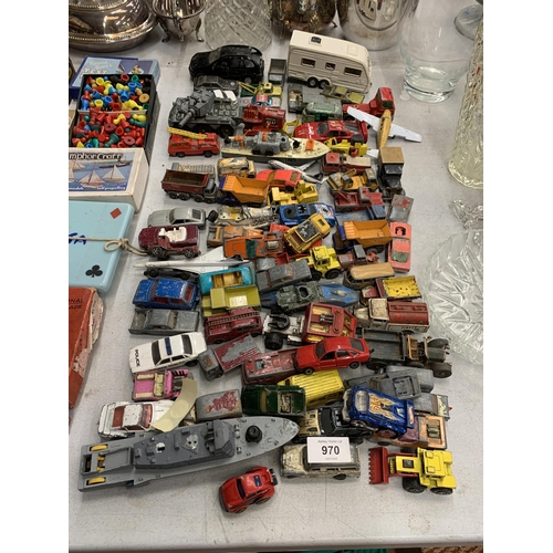 970 - A LARGE COLLECTION OF VINTAGE DIE-CAST CARS, ETC TO INCLUDE DINKY, CORGI, ETC