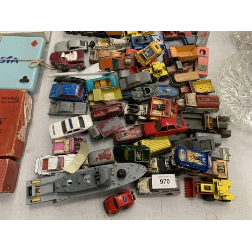 970 - A LARGE COLLECTION OF VINTAGE DIE-CAST CARS, ETC TO INCLUDE DINKY, CORGI, ETC