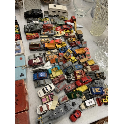 970 - A LARGE COLLECTION OF VINTAGE DIE-CAST CARS, ETC TO INCLUDE DINKY, CORGI, ETC