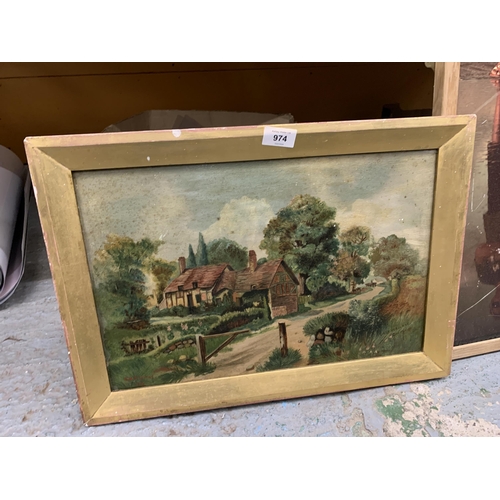 974 - A 1902, OIL ON CANVAS PAINTING OF BASSINGBOURNE, CAMBRIDGE, SIGNED E M STEPHENS, 52CM X 37CM