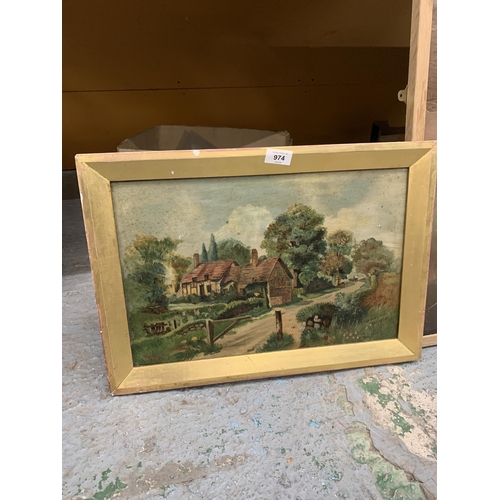 974 - A 1902, OIL ON CANVAS PAINTING OF BASSINGBOURNE, CAMBRIDGE, SIGNED E M STEPHENS, 52CM X 37CM