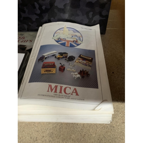 1025 - A COLLECTION OF 'MICA', MATCHBOX COLLECTORS MAGAZINES, PLUS LITERATURE ON BUSES, POLICE CARS, ETC