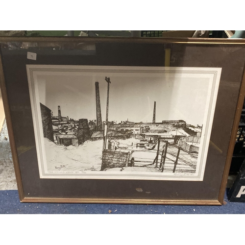 1164 - A FRAMED LIMITED EDITION 44/75, PRINT 'CANAL WITH LOCKS - ETRURIA', SIGNED HARRY SMITH