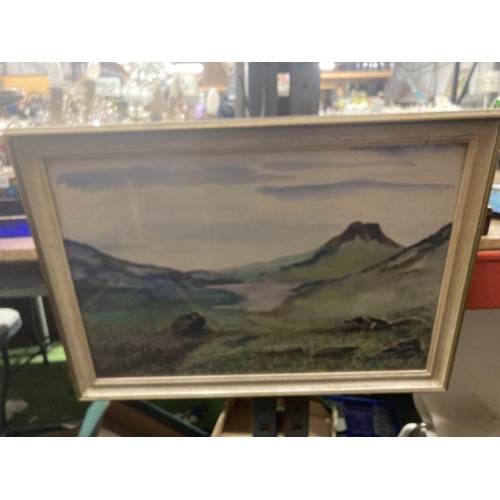 1169 - A 1960'S WATERCOLOUR LANDSCAPE 'THE MOUNTAIN LAKE', 61CM X 44CM