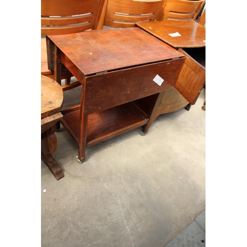 A 19TH CENTURY MAHOGANY COMMODE AND AN OAK DROP-LEAF TROLLEY