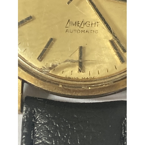 512 - A ROAMER LIMELIGHT AUTOMATIC MARKED 9 CARAT GOLD GENTS WRIST WATCH WITH LEATHER STRAP SEEN WORKING B... 