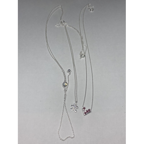 544 - THREE MARKED SILVER NECKLACES WITH PENDANTS