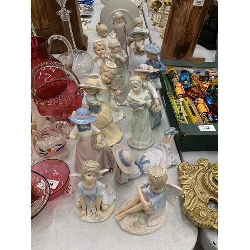 108 - A LARGE COLLECTION OF 15 FIGURINES TO INCLUDE ANGELS AND FAIRIES, LEONARDO, ETC