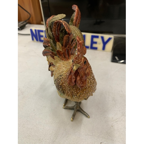 114 - A LARGE BEJEWELLED ROOSTER TRINKET BOX, HEIGHT 17CM