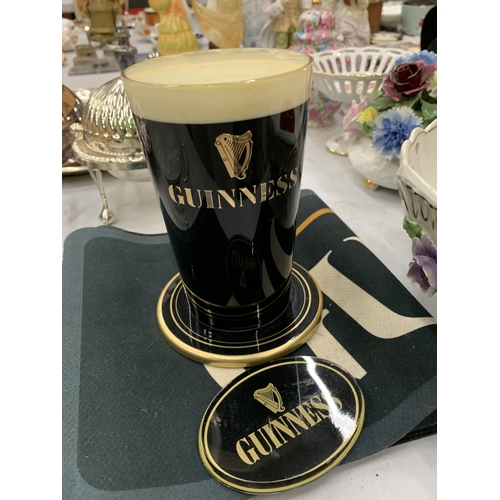 129 - A RARE VINTAGE ILLUMINATED GUINNESS BAR FONT, LARGE BEER MAT AND PUMP LABEL