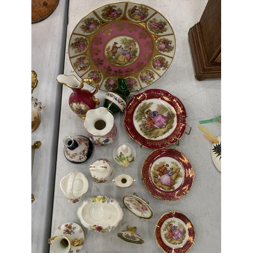 139 - A LARGE QUANTITY OF CHINA AND PORCELAIN MINIATURE PLATES, VASES, TRINKET BOXES, TO INCLUDE LIMOGES, ... 