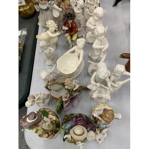 145 - A LARGE COLLECTION OF CERAMIC FIGURINES TO INCLUDE CHERUBS, ETC