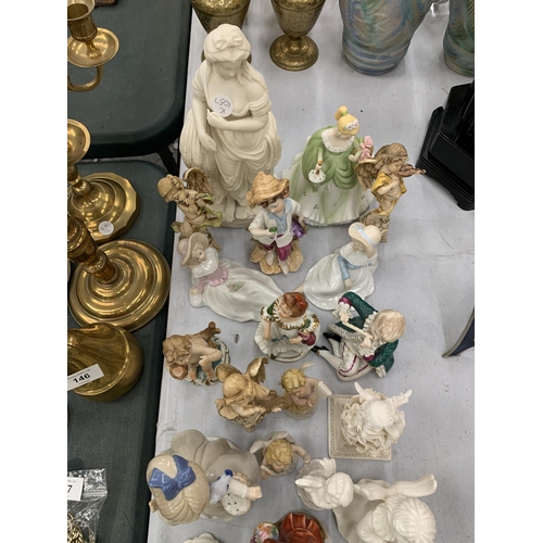 145 - A LARGE COLLECTION OF CERAMIC FIGURINES TO INCLUDE CHERUBS, ETC