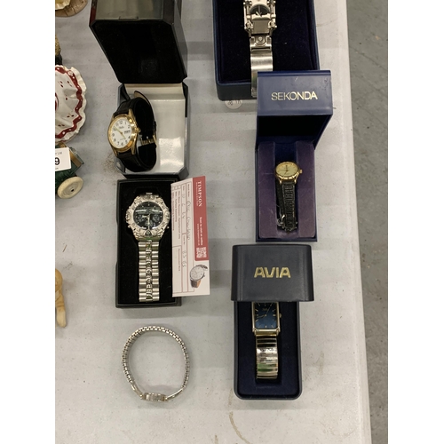 188 - NINE WRISTWATCHES, EIGHT BOXED TO INCLUDE OSKAR EMIL, SEKONDA, FAHRENHEIT COLORS, ETC