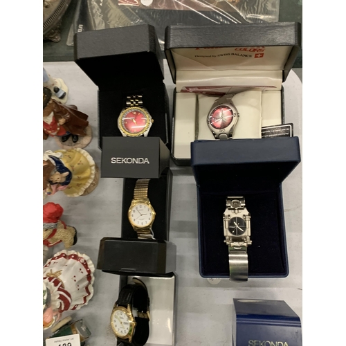 188 - NINE WRISTWATCHES, EIGHT BOXED TO INCLUDE OSKAR EMIL, SEKONDA, FAHRENHEIT COLORS, ETC