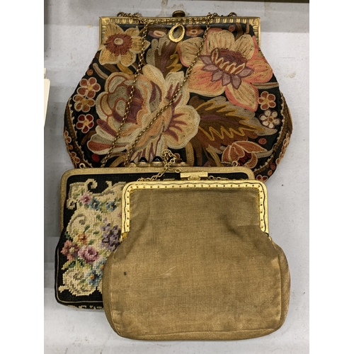 194 - FIVE VINTAGE HANDBAGS AND CLUTCH BAGS TO INCLUDE A 1960'S, OROTON CLASSIC, MADE IN WEST GERMANY