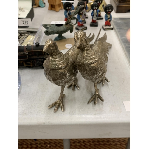 207 - A PAIR OF WHITE METAL PHEASANTS