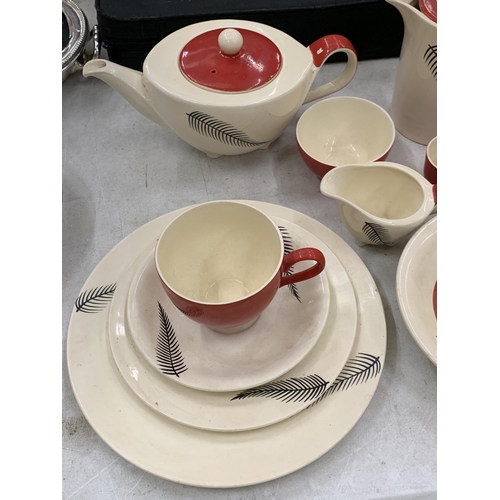 218 - A VINTAGE BURLEIGH WARE 'VISCOUNT' TEA SET TO INCLUDE A TEAPOT, LARGE LIDDED JUG, SUGAR BOWL, CREAM ... 