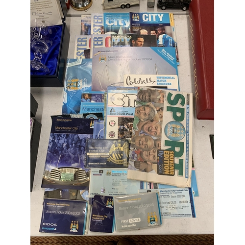 232 - A COLLECTION OF MANCHESTER CITY PROGRAMMES, SEASON TICKETS, ETC