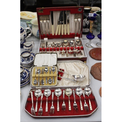 238 - THREE BOXES OF VINTAGE FLATWARE TO INCLUDEA VINERS CANTEEN OF CUTLERY