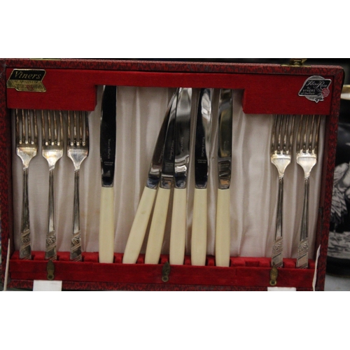 238 - THREE BOXES OF VINTAGE FLATWARE TO INCLUDEA VINERS CANTEEN OF CUTLERY