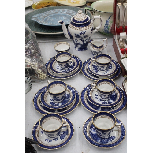 239 - A 'REAL OLD WILLOW' COFFEE SET TO INCLUDE A COFFEE POT, SUGAR BOWL, CREAM JUG, CUPS SAUCERS AND SIDE... 