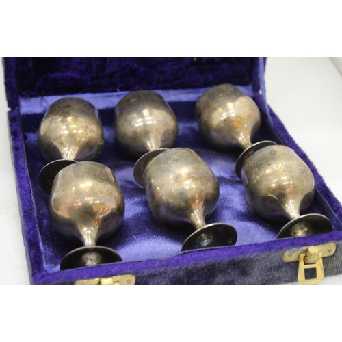 247 - A SET OF SIX SILVER PLATED GOBLETS IN A PRESENTATION BOX PLUS A TEDDY BEAR PICNIC MUSICAL BELL JAR