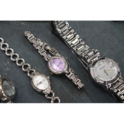 248 - TEN LADIES WRISTWATCHES WITH WHITE METAL STRAPS TO INCLUDE PULSAR, NEXT, ETC