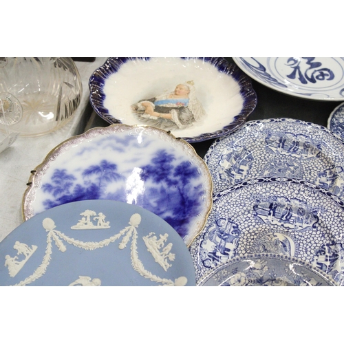 252 - A COLLECTION OF VINTAGE PLATES TO INCLUDE WILLOW PATTERN, 'BOTANICAL BEAUTIES', A QUEEN VICTORIA PLA... 