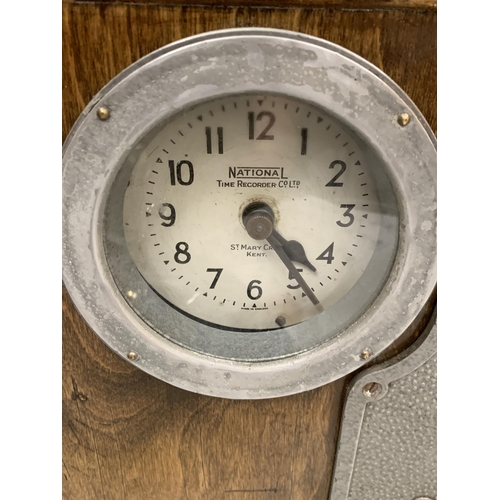 25 - AN OAK STAFSINE NATIONAL TIME RECORDER CO LTD KENT CLOCKING IN CLOCK