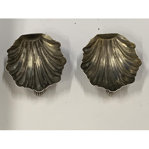 26 - TWO HALLMARKED SILVER SCALLOP SHAPED SALTS