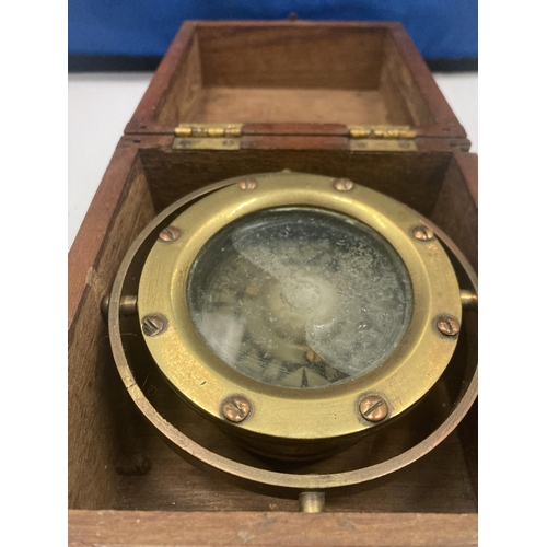 52 - A  BOXED GIMBEL NAUTICAL COMPASS LATE 19TH CENTURY