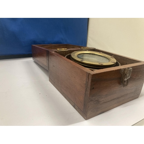 52 - A  BOXED GIMBEL NAUTICAL COMPASS LATE 19TH CENTURY