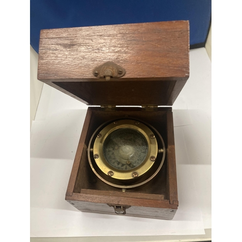 52 - A  BOXED GIMBEL NAUTICAL COMPASS LATE 19TH CENTURY