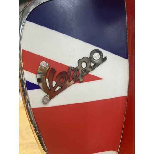 58 - A RED VESPA TABLE LAMP WITH UNION JACK DESIGN