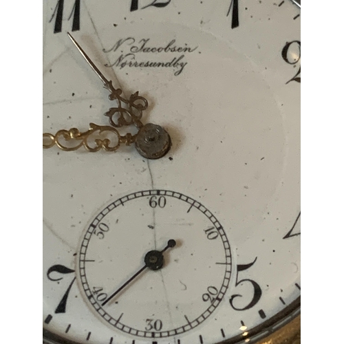 568 - A VINTAGE DANISH SILVER POCKET WATCH - VENDOR DESCRIBES AS IN WORKING ORDER AT TIME OF CATALOGUING