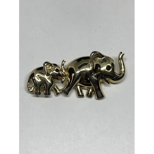 616 - TWO YELLOW METAL ELEPHANT BROOCHES