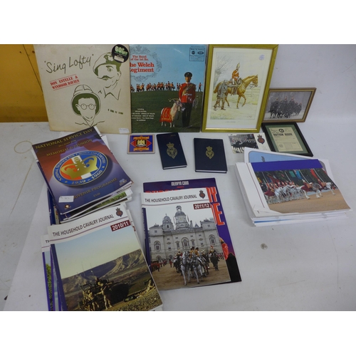 282 - A LARGE COLLECTION OF ROYAL HOUSEHOLD CAVALRY EPHEMERA - CLOTHING, MAGAZINES, CAPS, PICTURES, LP REC... 