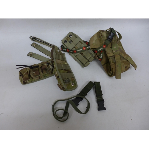 290 - A COLLECTION OF FOUR CAMOUFLAGE ARMY POUCHES AND A FOLDING PENKNIFE