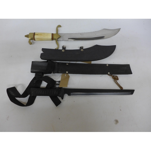 294 - A MACHETE AND SCABBARD, 29CM BLADE, WHITE TAIL CUTLEY KNIFE AND SCABBARD, 32CM BLADE (2)