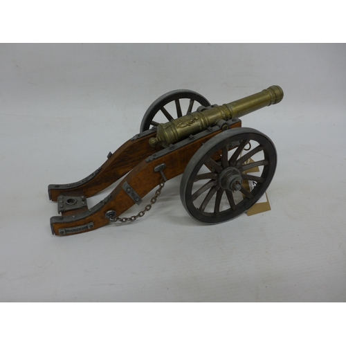 297 - A FRENCH LOUIS XIV NON FIRING MODEL CANNON AND CARRIAGE, 16CM BARREL, LENGTH 29CM