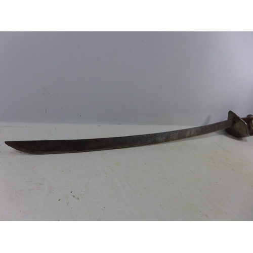 443 - A VINTAGE SPANISH SWORD, 73CM BLADE WITH ACID ETCHED DATE OF 1758, CUP GUARD, LENGTH 89CM