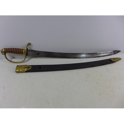 450 - A 19TH CENTURY POLICE OFFICERS SWORD AND SCABBARD, 60CM BLADE, LENGTH 76CM